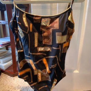 Gottex Black Gold Brown One Piece Swimsuit Size 16